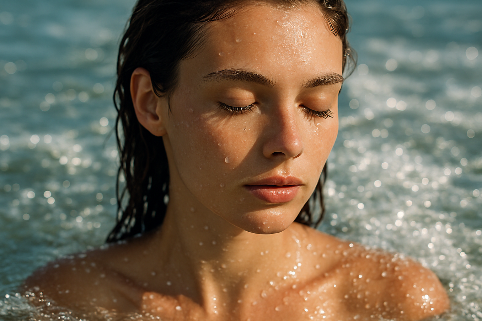 water in girl closeup and salt in water